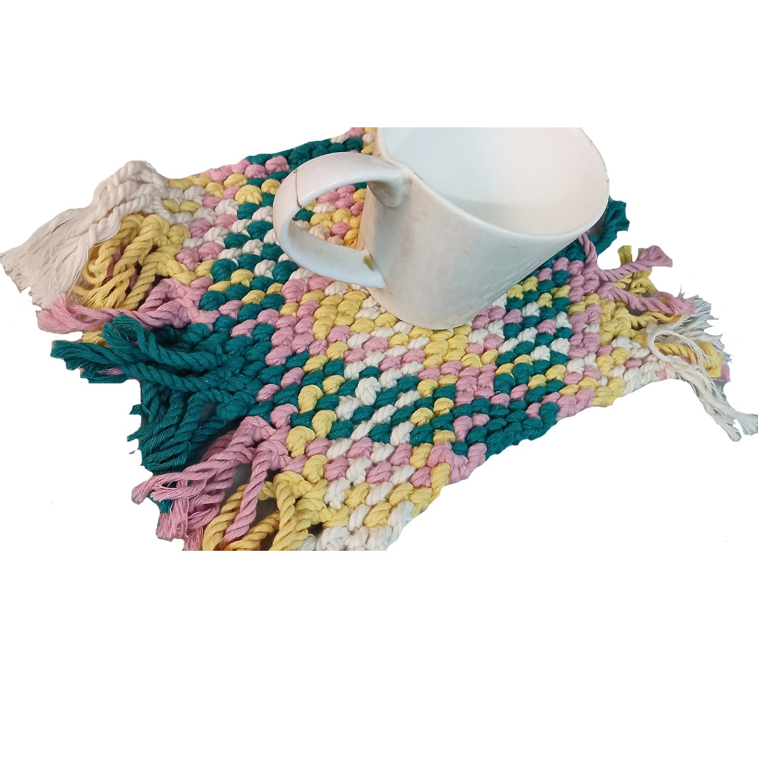 Handmade Macrame Coasters Square and Heart Shape Pack of 3